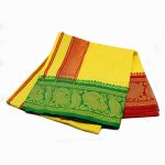 Yellow puja Dhoti with Peacock design