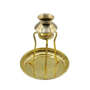 Brass Abhishek Pot with stand and plate - III
