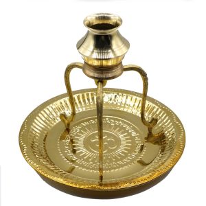 Brass Abhishek Pot with stand and plate - II